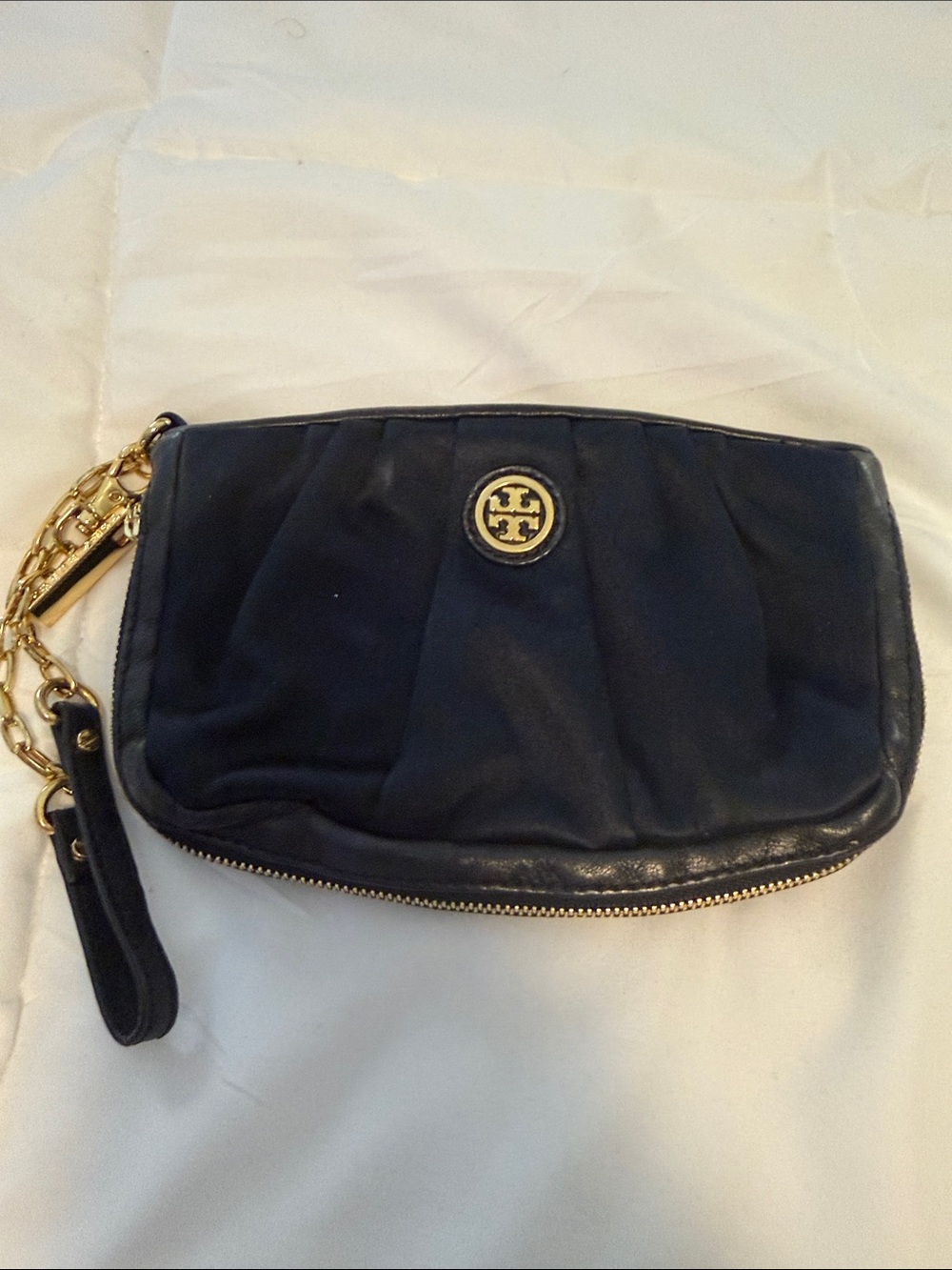 Tory Burch Black Leather Wristlet with Gold Hardware